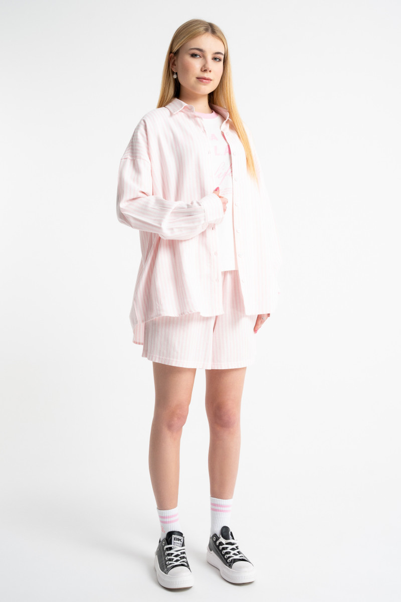 Różowa koszula OVERSIZE w prążki