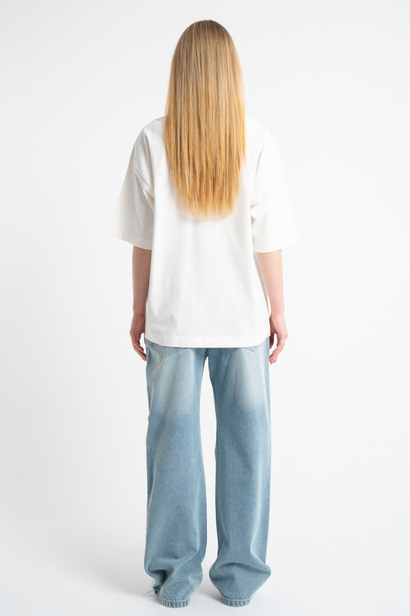 Biały t-shirt OVERSIZE z autorską grafika z przodu