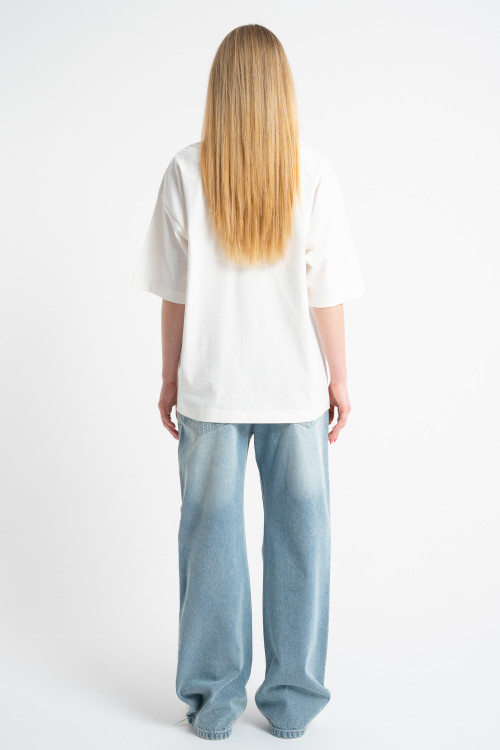 Biały t-shirt OVERSIZE z autorską grafika z przodu