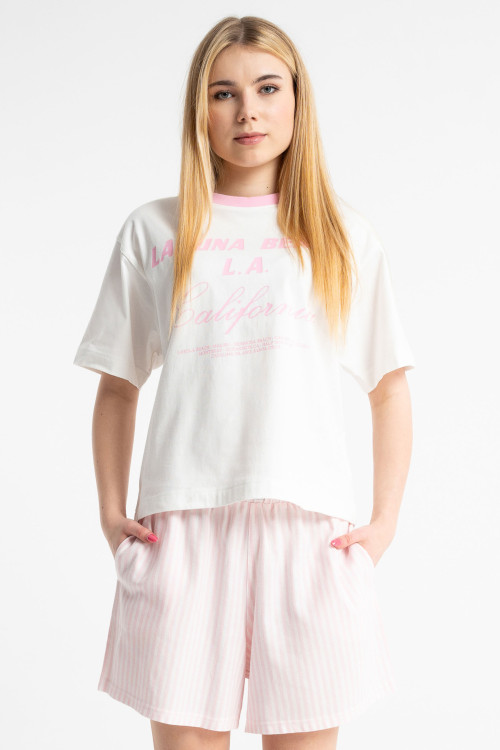 Biały t-shirt CROPPED z autorską grafiką z przodu