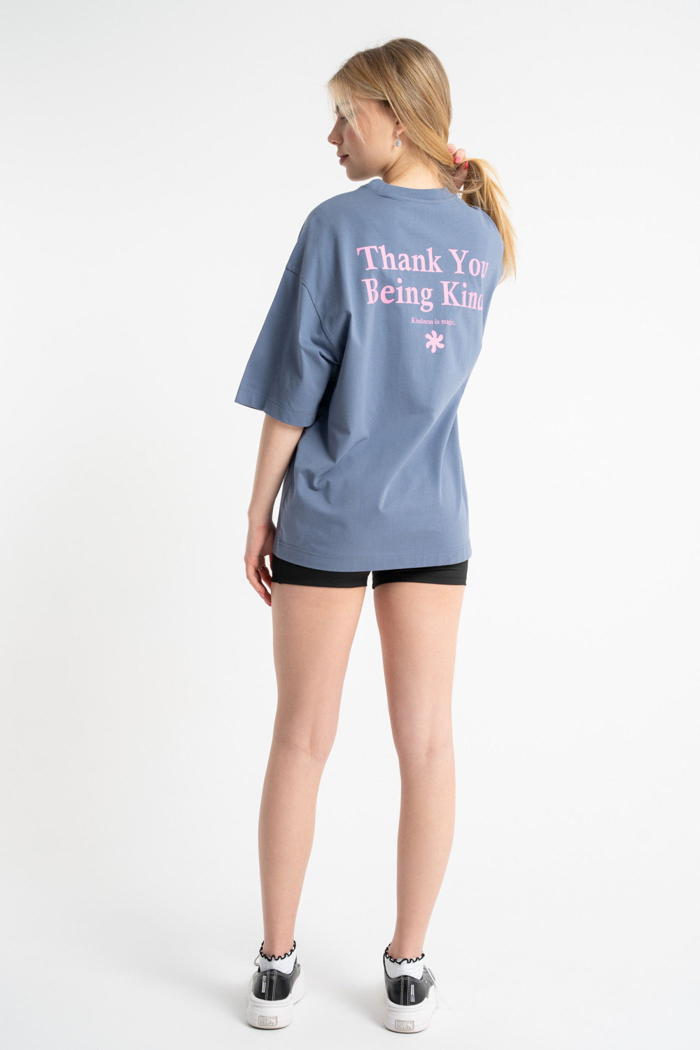 Szary t-shirt OVERSIZE z nadrukiem z tyłu