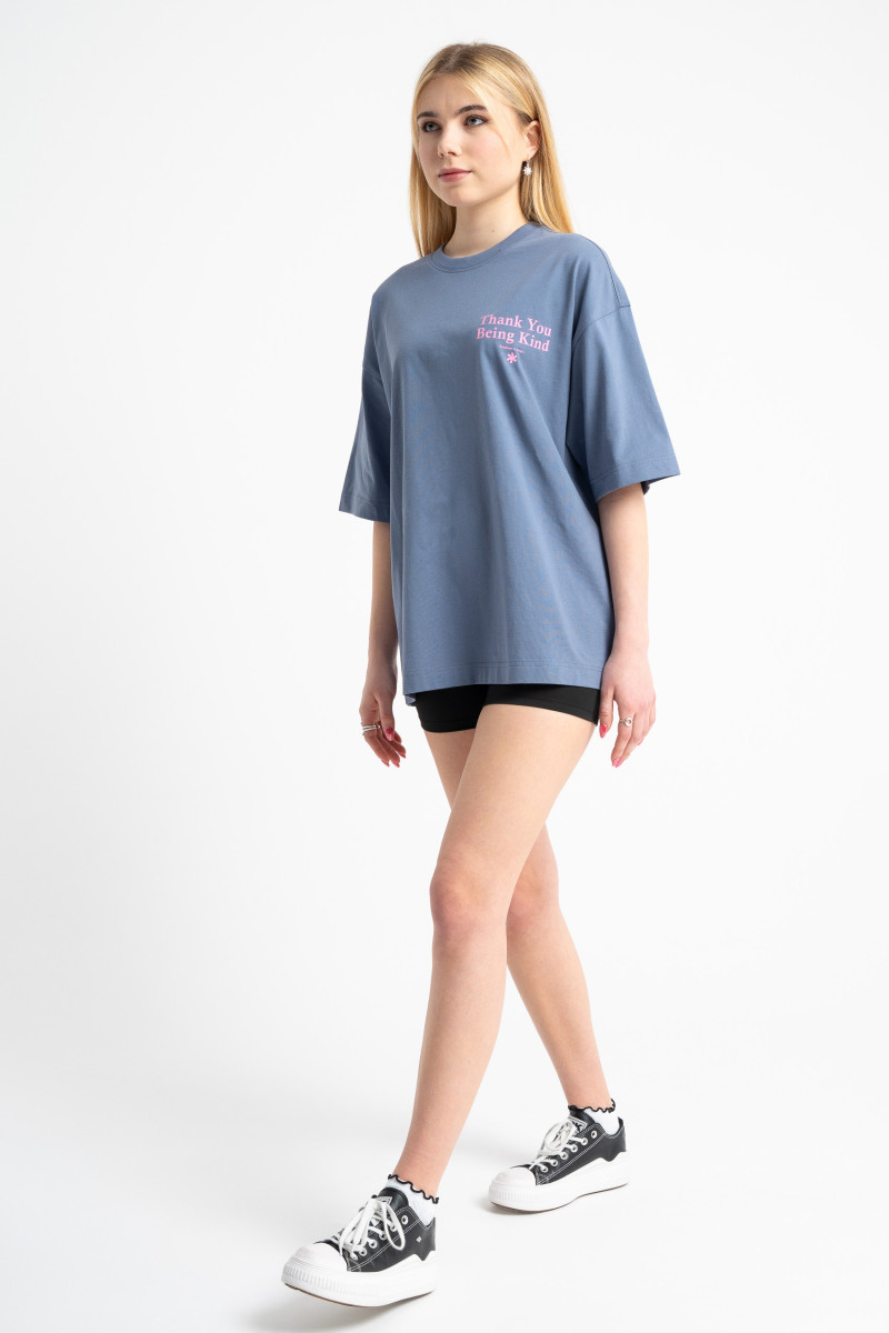 Szary t-shirt OVERSIZE z nadrukiem z tyłu