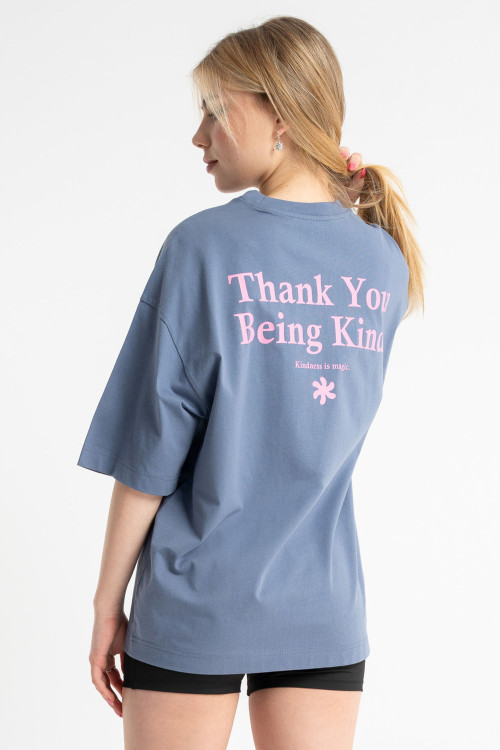 Niebieski t-shirt REGULAR z autorską grafiką z przodu