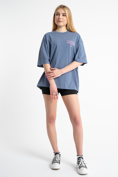 Szary t-shirt OVERSIZE z nadrukiem z tyłu