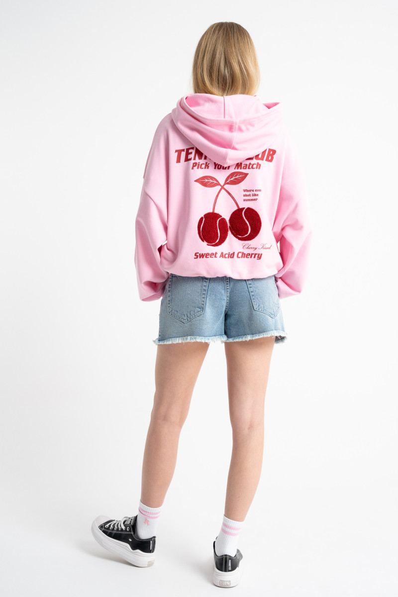 Różowa bluza BOXY z kapturem z autorską grafiką z tyłu