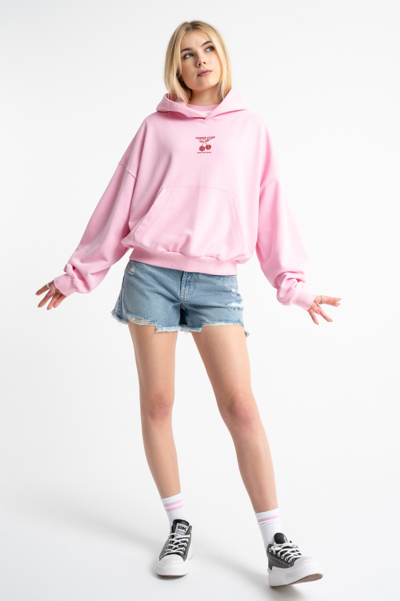 Różowa bluza BOXY z kapturem z autorską grafiką z tyłu