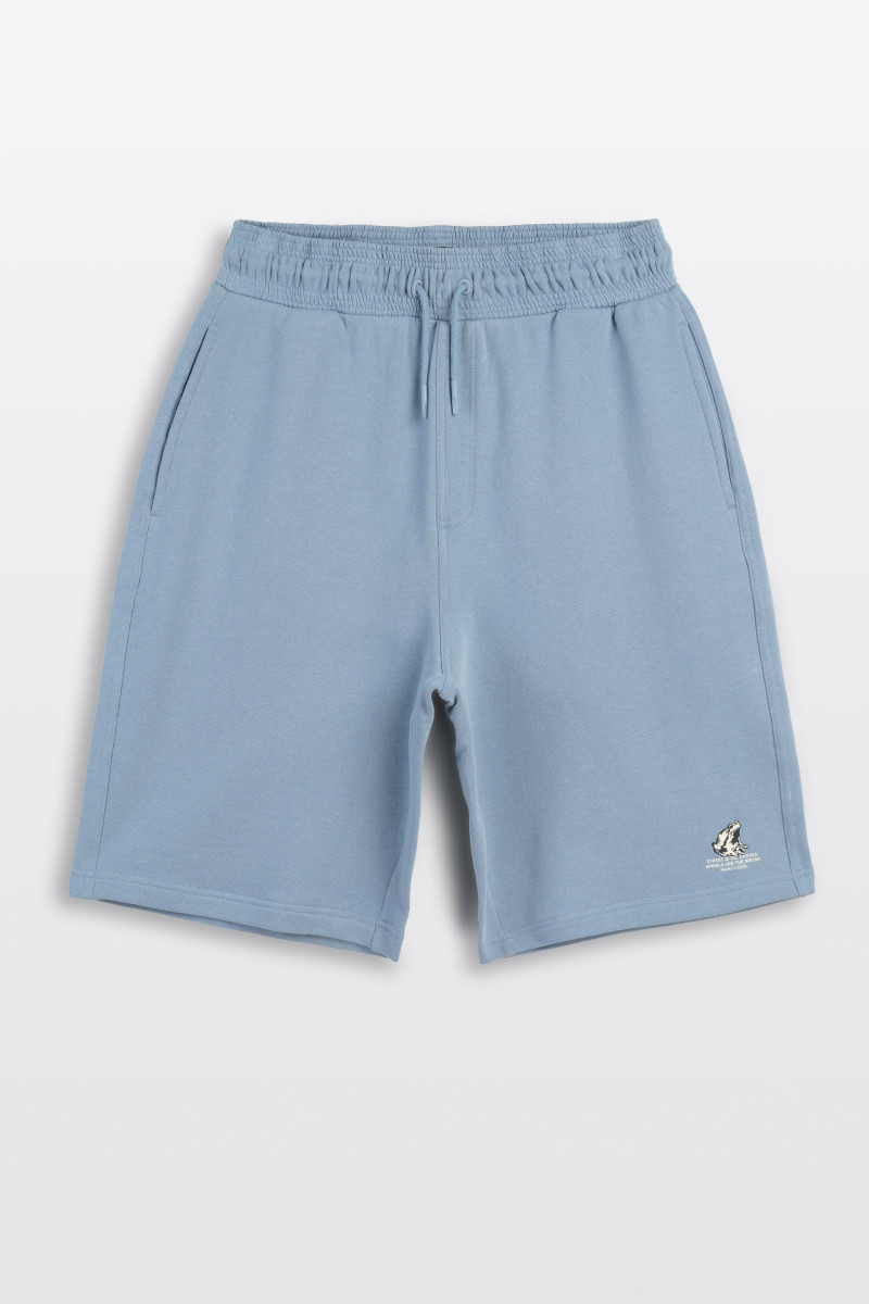 Niebieskie krótkie spodenki LOOSE z minimalistycznym nadrukiem