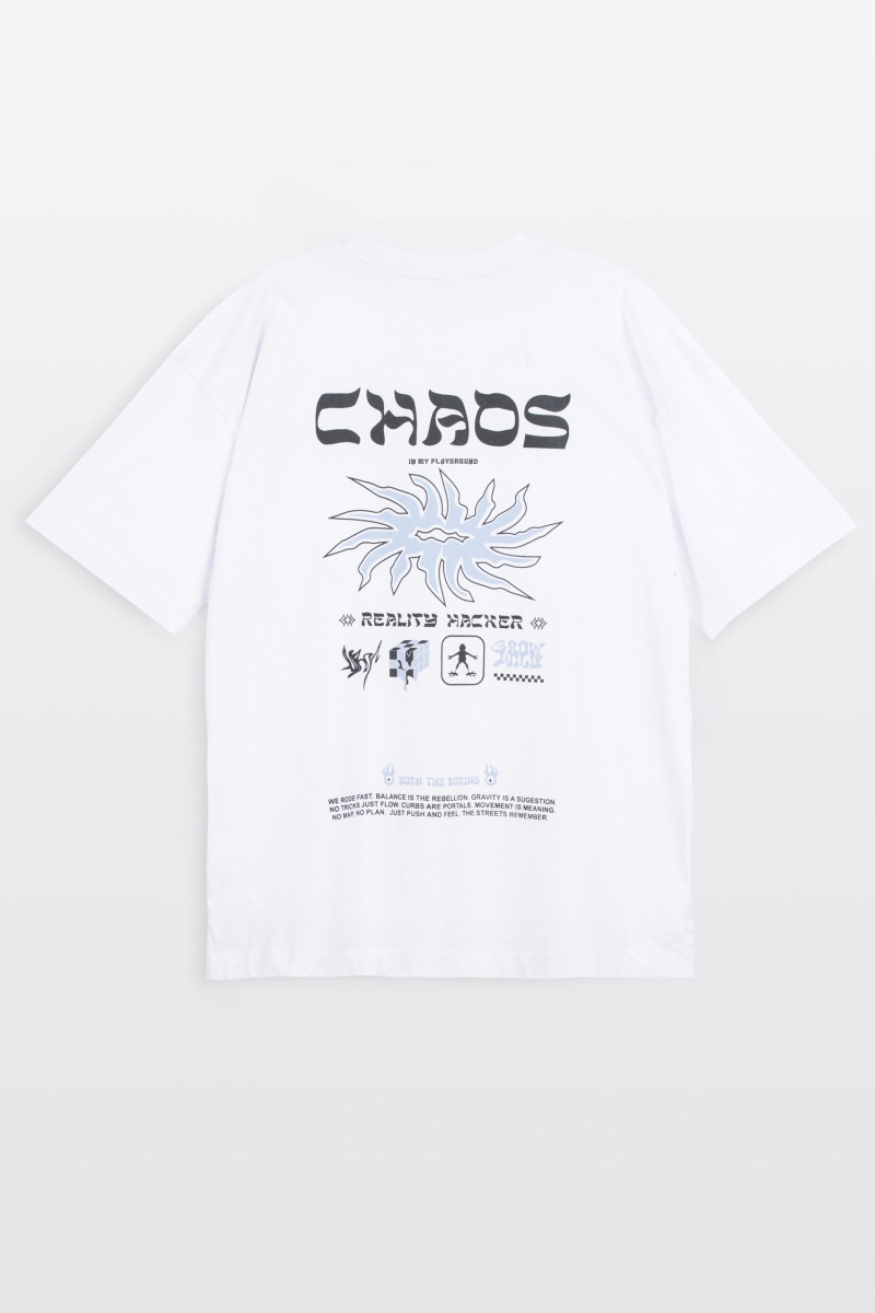 Biały t-shirt OVERSIZE z autorską grafika z tyłu