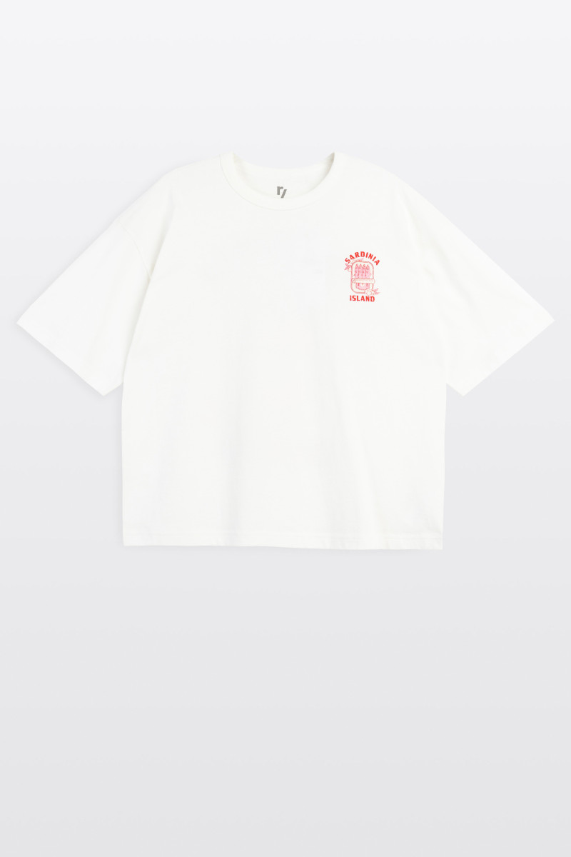 Biały t-shirt BOXY z autorską grafika z przodu