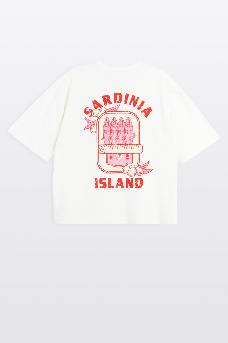 Biały t-shirt BOXY z autorską grafika z przodu