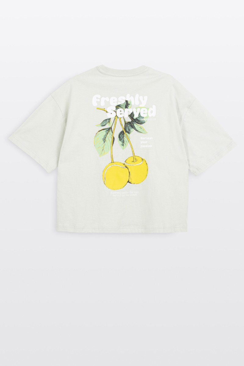 Zielony t-shirt BOXY z autorską grafika z tyłu