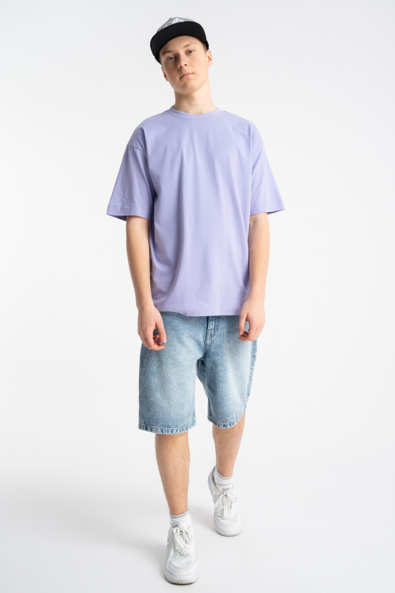 Fioletowy t-shirt LOOSE z autorską grafika z tyłu