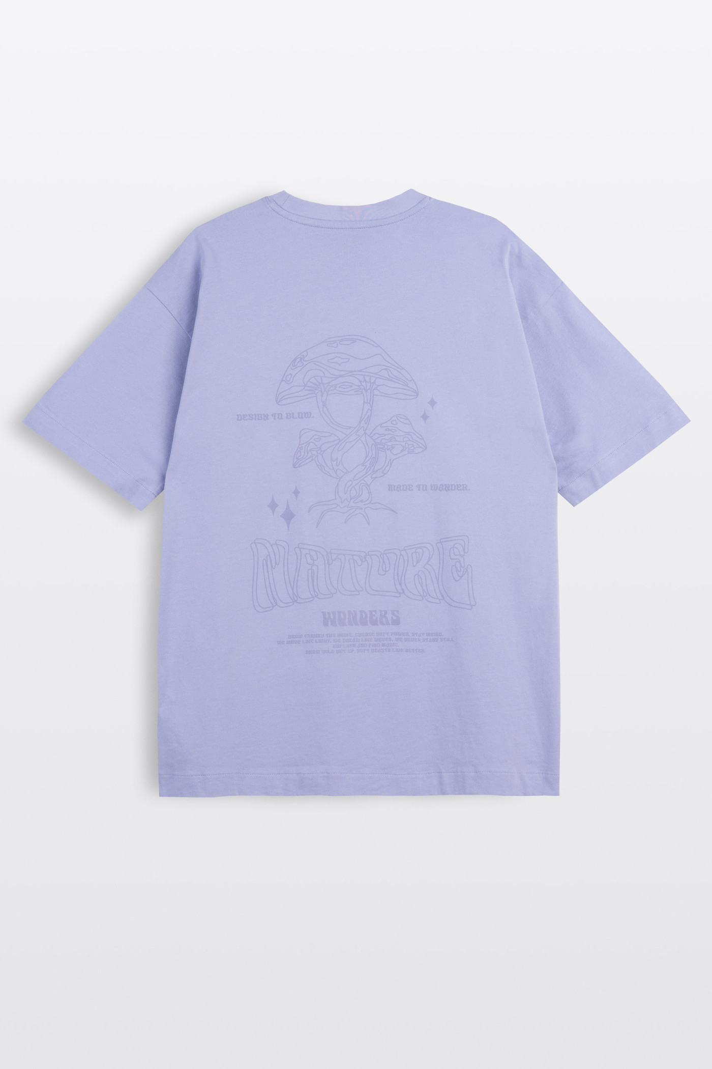 Fioletowy t-shirt LOOSE z autorską grafika z tyłu