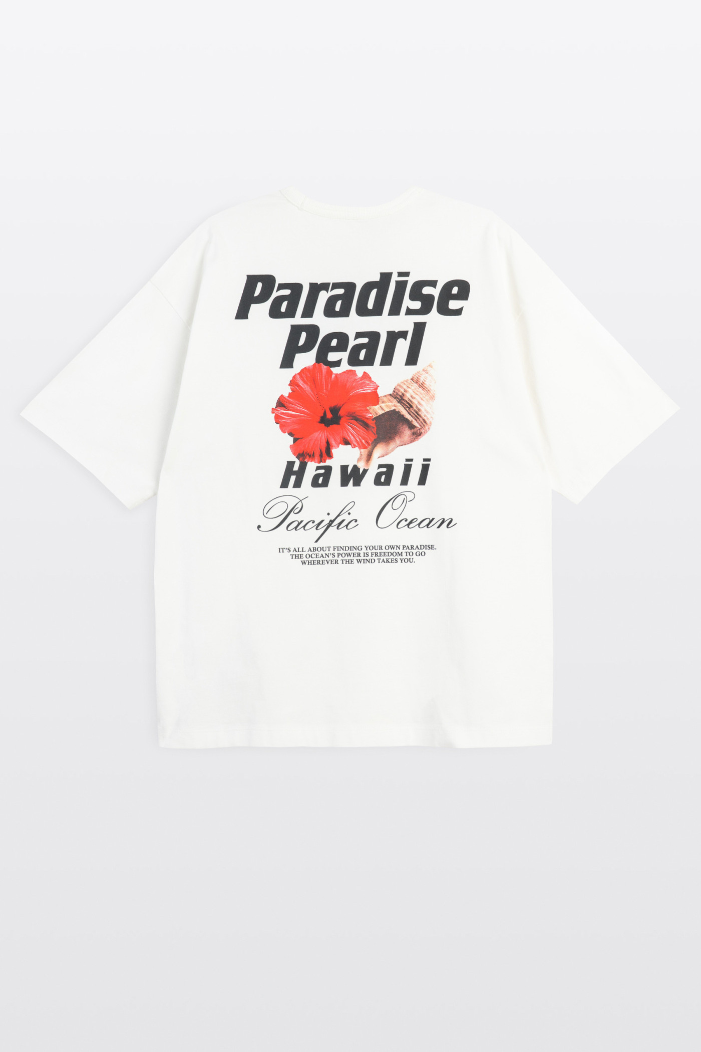 Kremowy t-shirt OVERSIZE z autorską grafika z tyłu