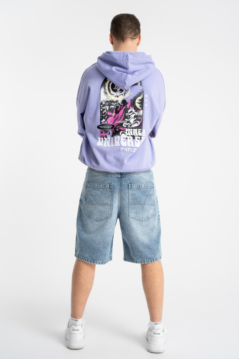 Fioletowa bluza BOXY z kapturem z autorską grafiką z tyłu