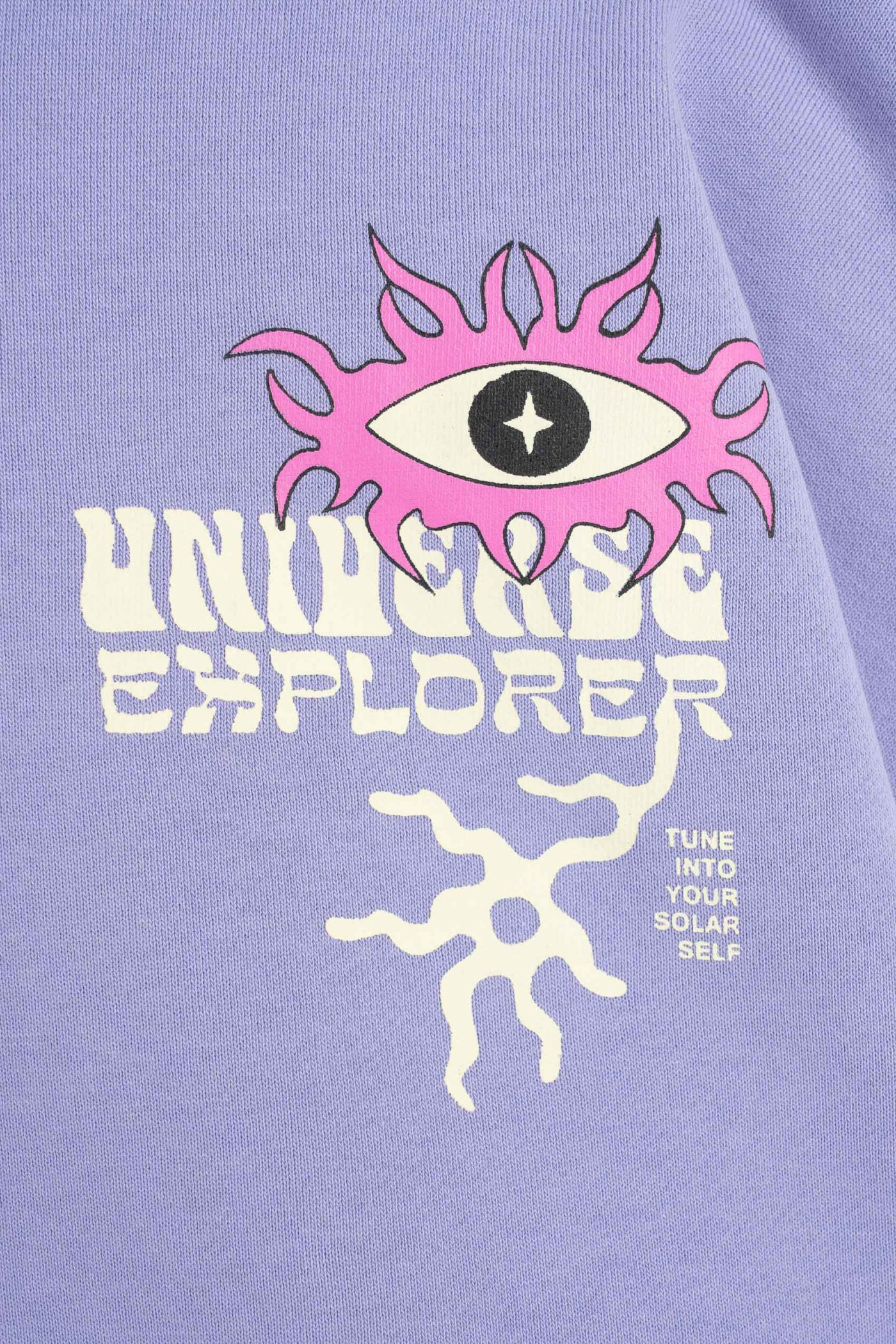 Fioletowa bluza BOXY z kapturem z autorską grafiką z tyłu