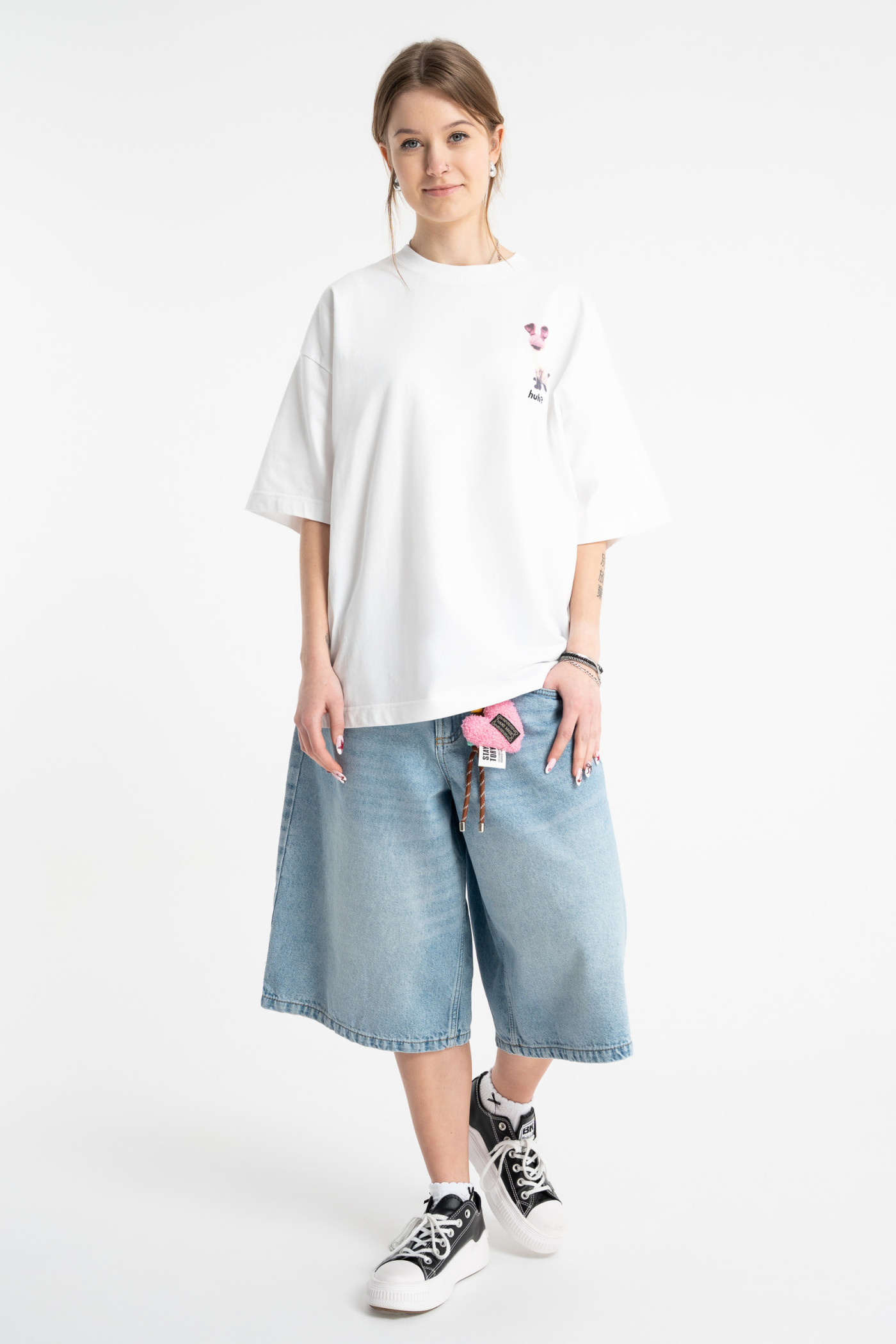 Niebieskie krótkie spodenki jeansowe model JORTS z efektem sprania