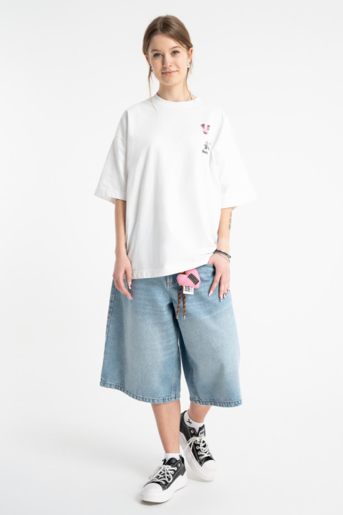 Niebieskie krótkie spodenki jeansowe model JORTS z efektem sprania