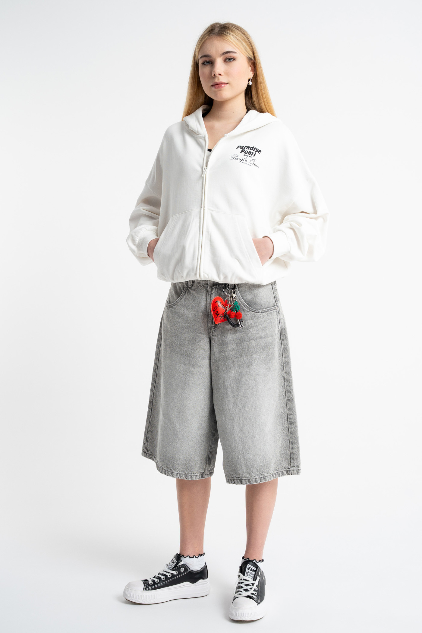 Szare krótkie spodenki jeansowe model JORTS z efektem sprania