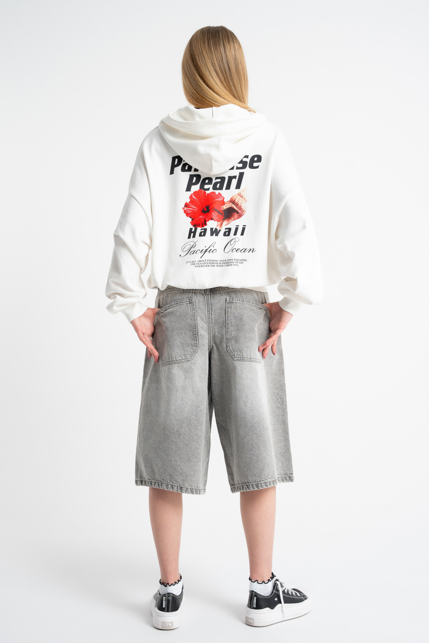 Szare krótkie spodenki jeansowe model JORTS z efektem sprania