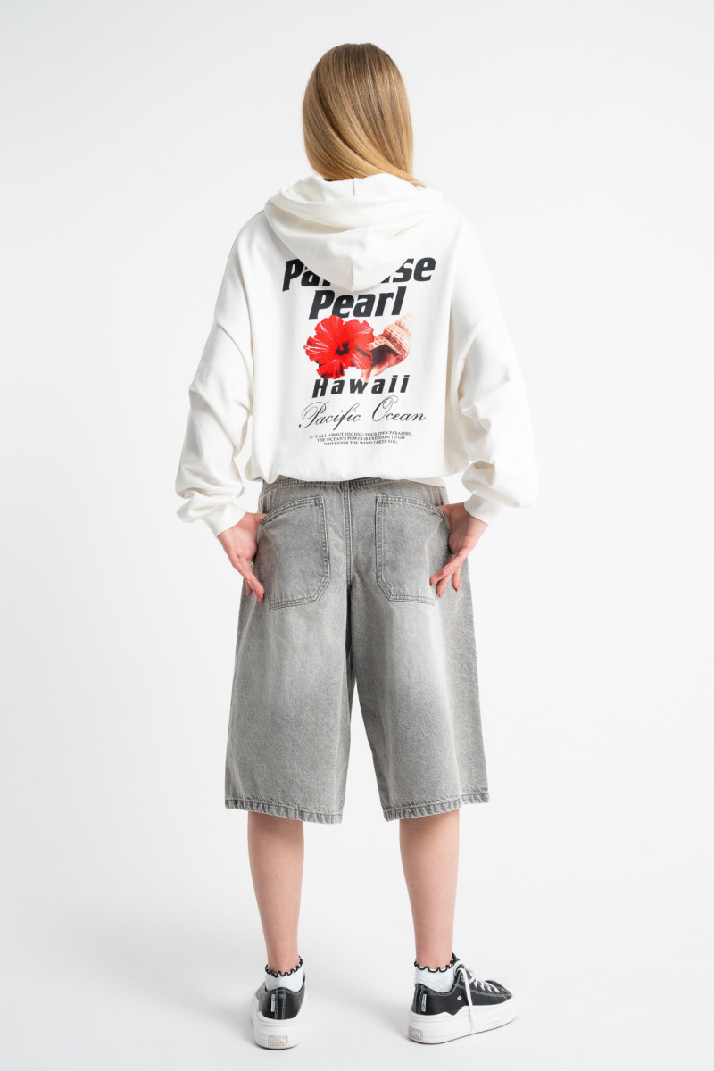 Szare krótkie spodenki jeansowe model JORTS z efektem sprania