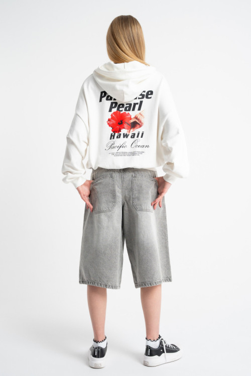 Szare krótkie spodenki jeansowe model JORTS z efektem sprania