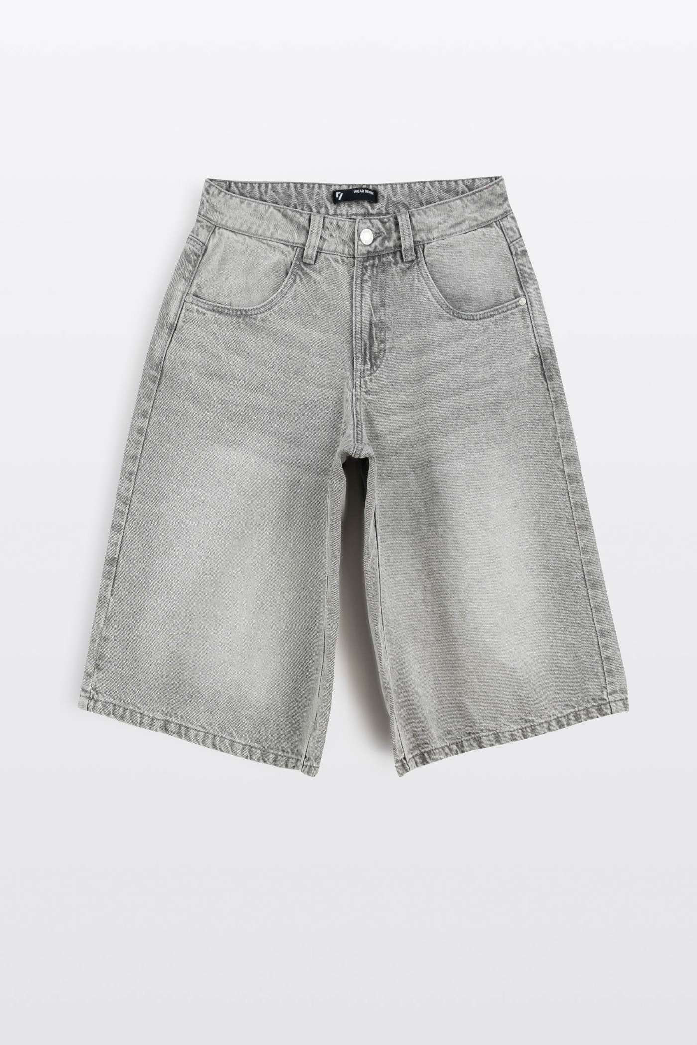 Szare krótkie spodenki jeansowe model JORTS z efektem sprania