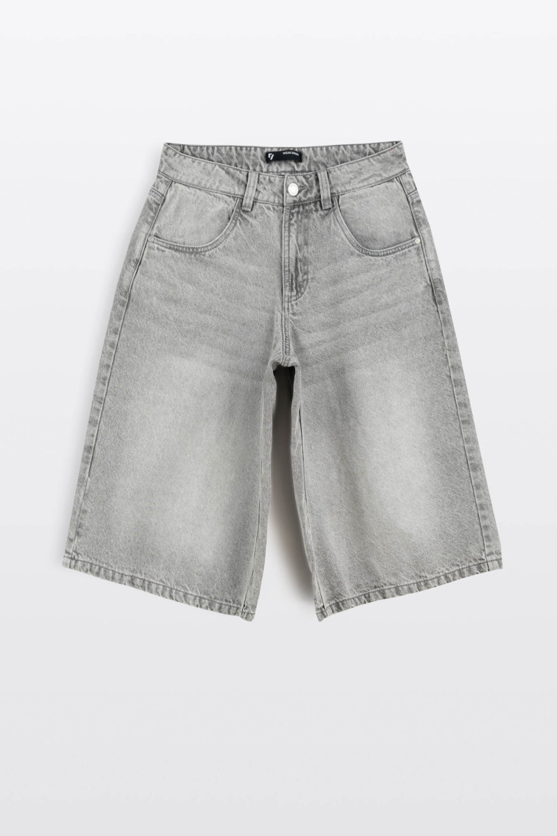 Szare krótkie spodenki jeansowe model JORTS z efektem sprania