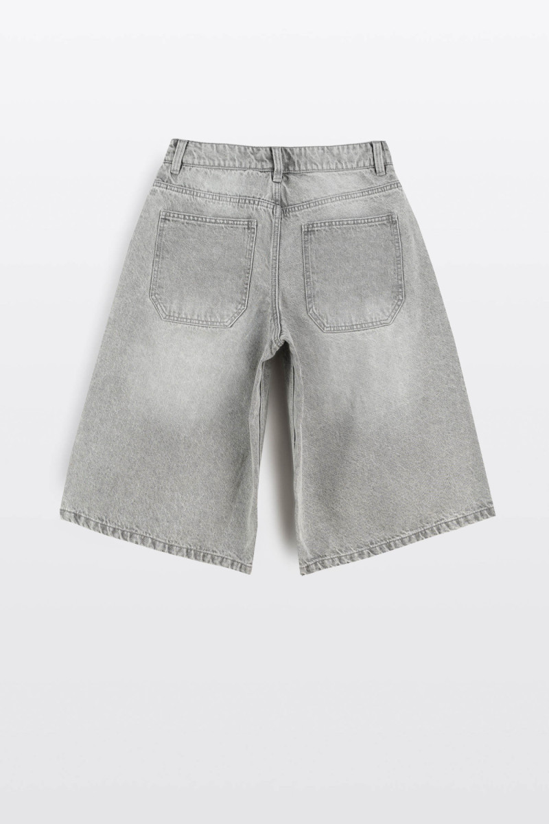 Szare krótkie spodenki jeansowe model JORTS z efektem sprania