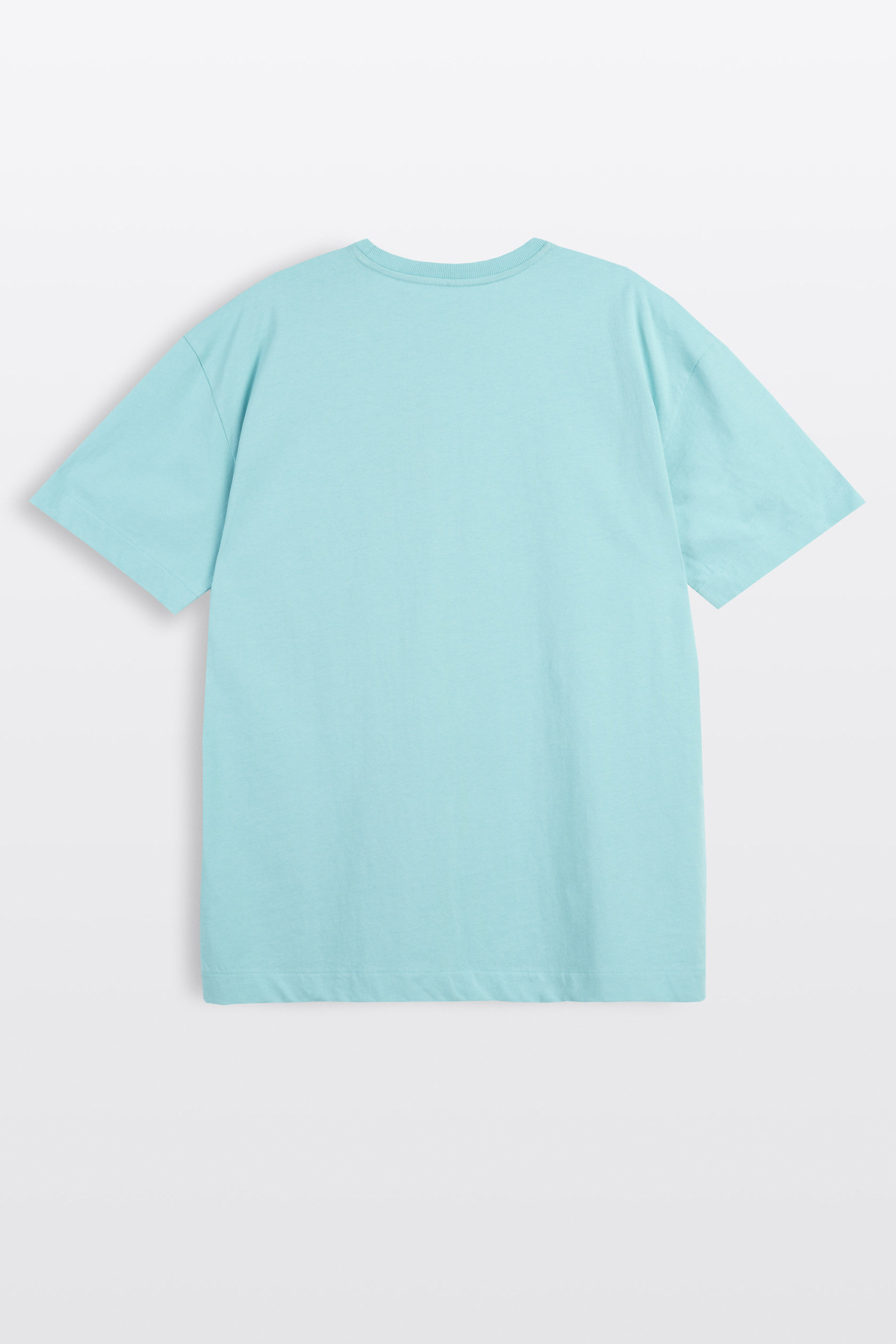 Jasnoniebieski t-shirt LOOSE z autorską grafiką z przodu