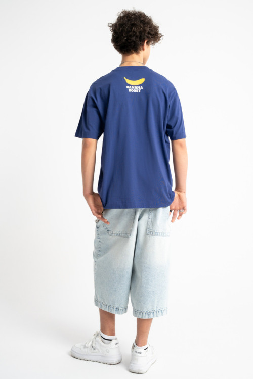 Granatowy t-shirt LOOSE z autorską grafiką z przodu