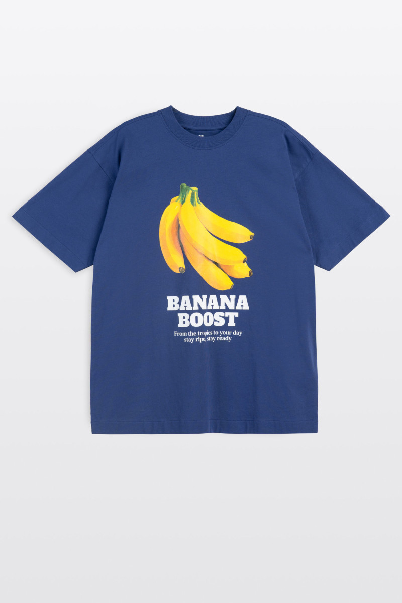 Granatowy t-shirt LOOSE z autorską grafiką z przodu