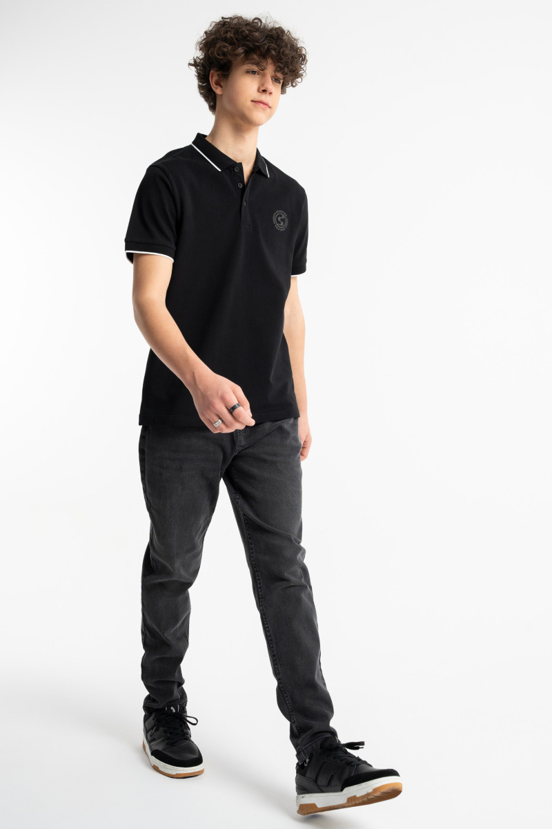 Spodnie chłopięce jeansowe slim z przetarciami, ciemny szary