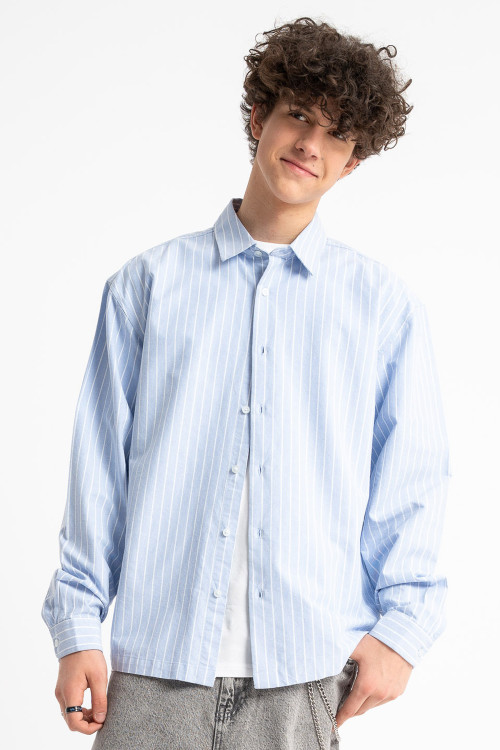 Niebieska koszula w prążki LOOSE z długim rękawem