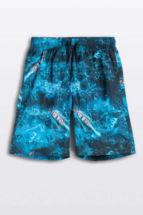 Niebieskie szorty kąpielowe z nadrukiem na całości