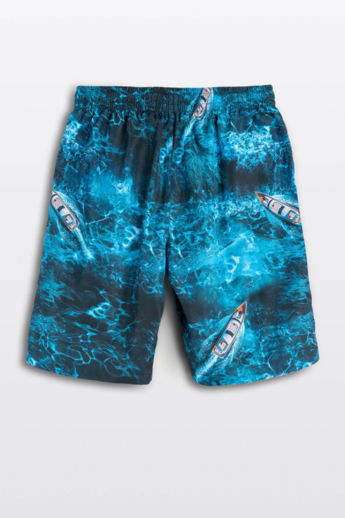 Niebieskie szorty kąpielowe z nadrukiem na całości