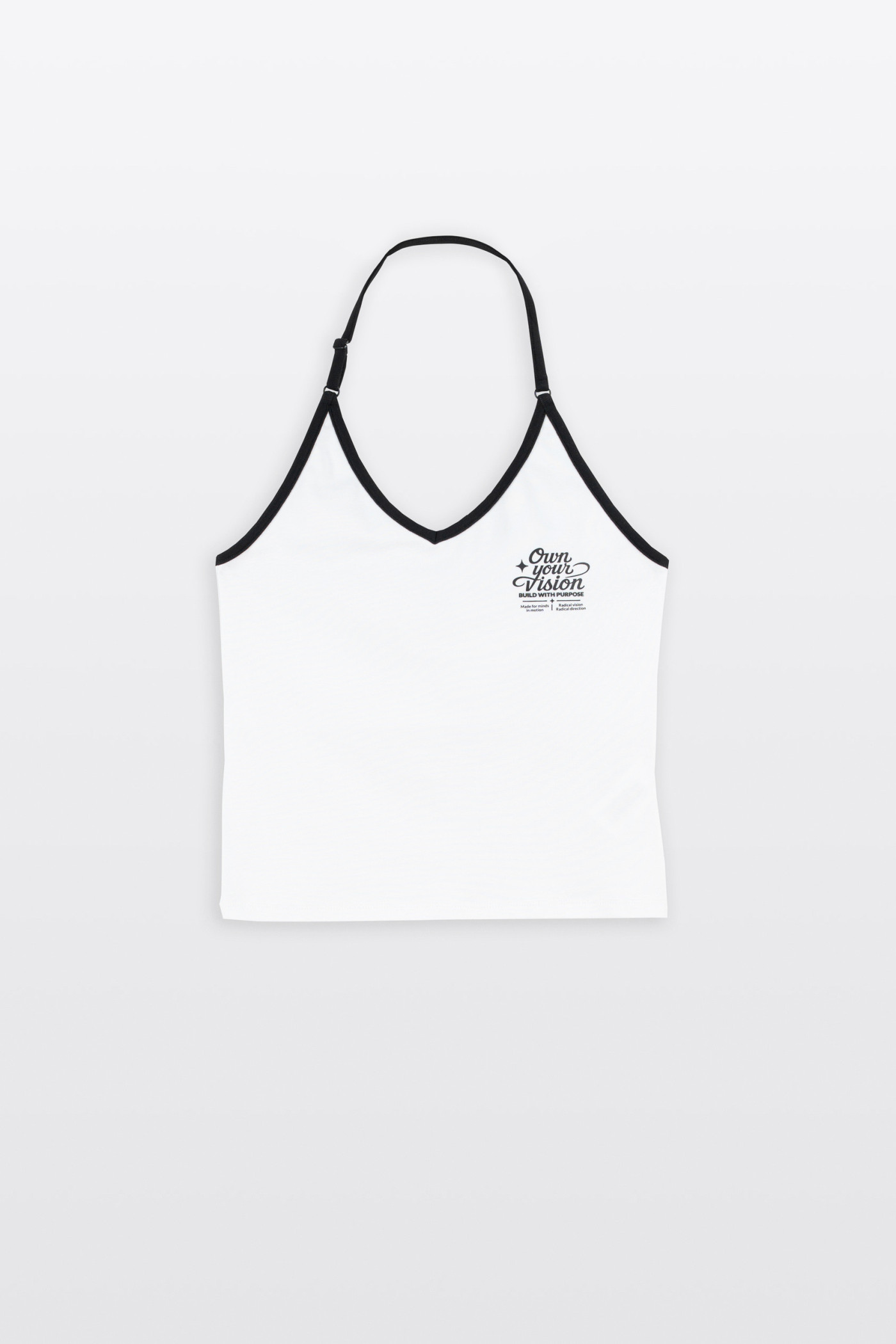 Biały top zakładany na szyje z kontrastową lamówką