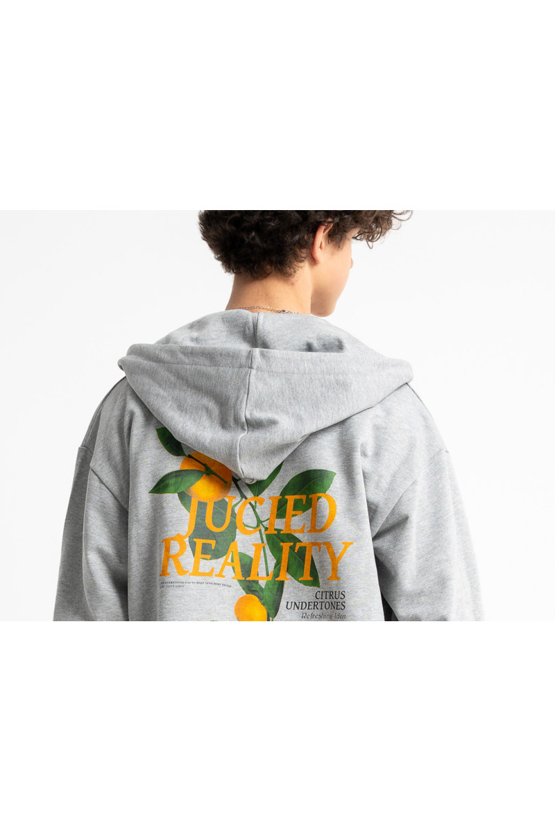Bluza chłopięca regular, z kapturem, z grafiką z tyłu, szara