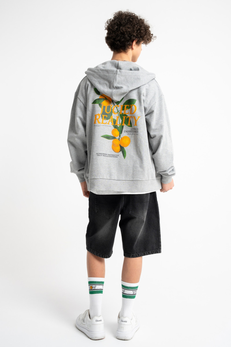 Szara bluza REGULAR z kapturem z autorską grafiką z tyłu