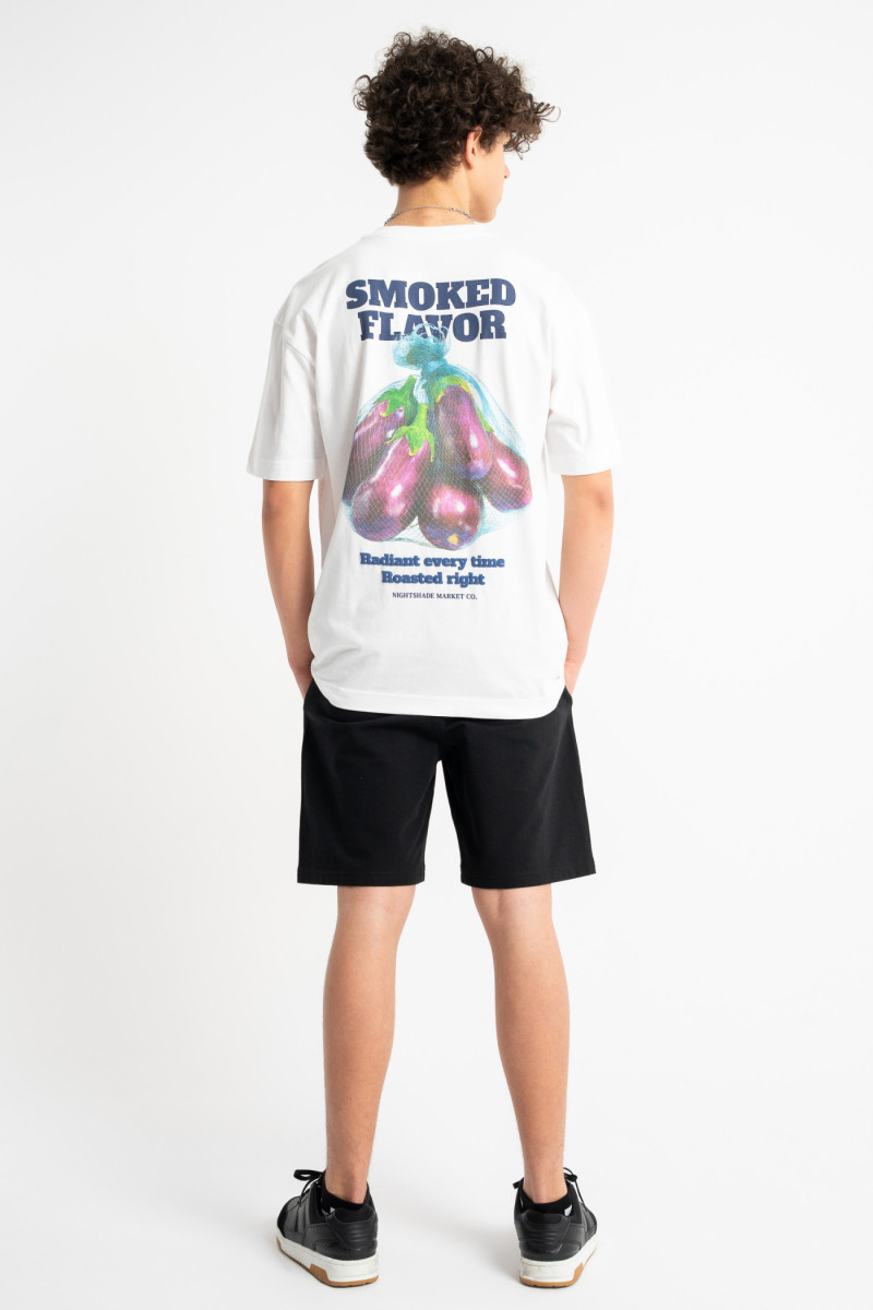 Biały t-shirt LOOSE z autorską grafiką z tyłu