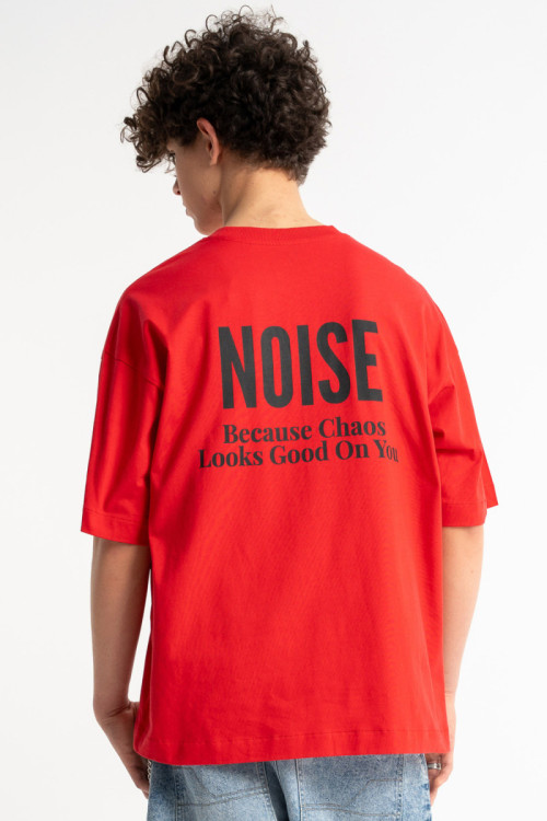 Czerwony t-shirt LOOSE z autorską grafiką z tyłu