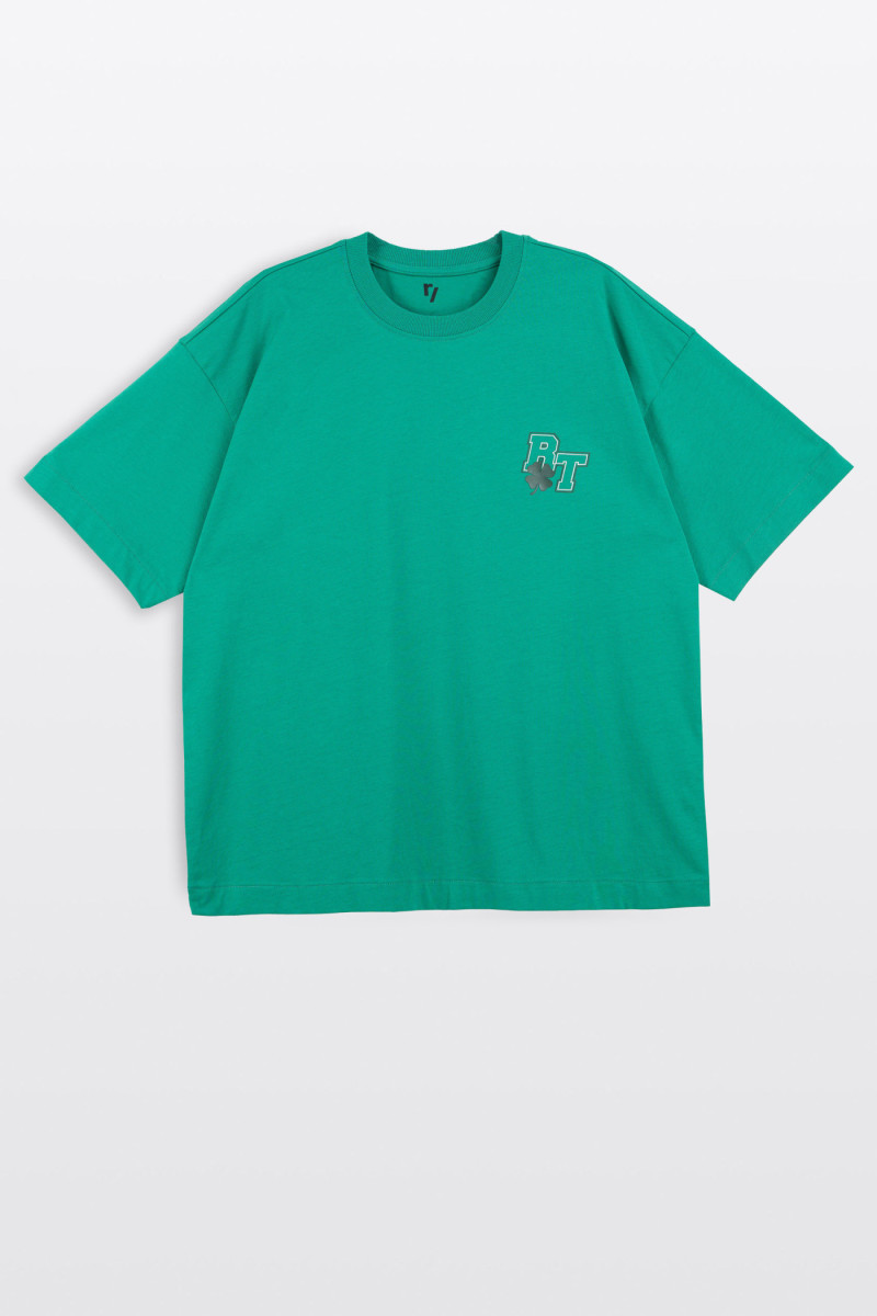 Zielony t-shirt REGULAR z autorską grafiką z tyłu