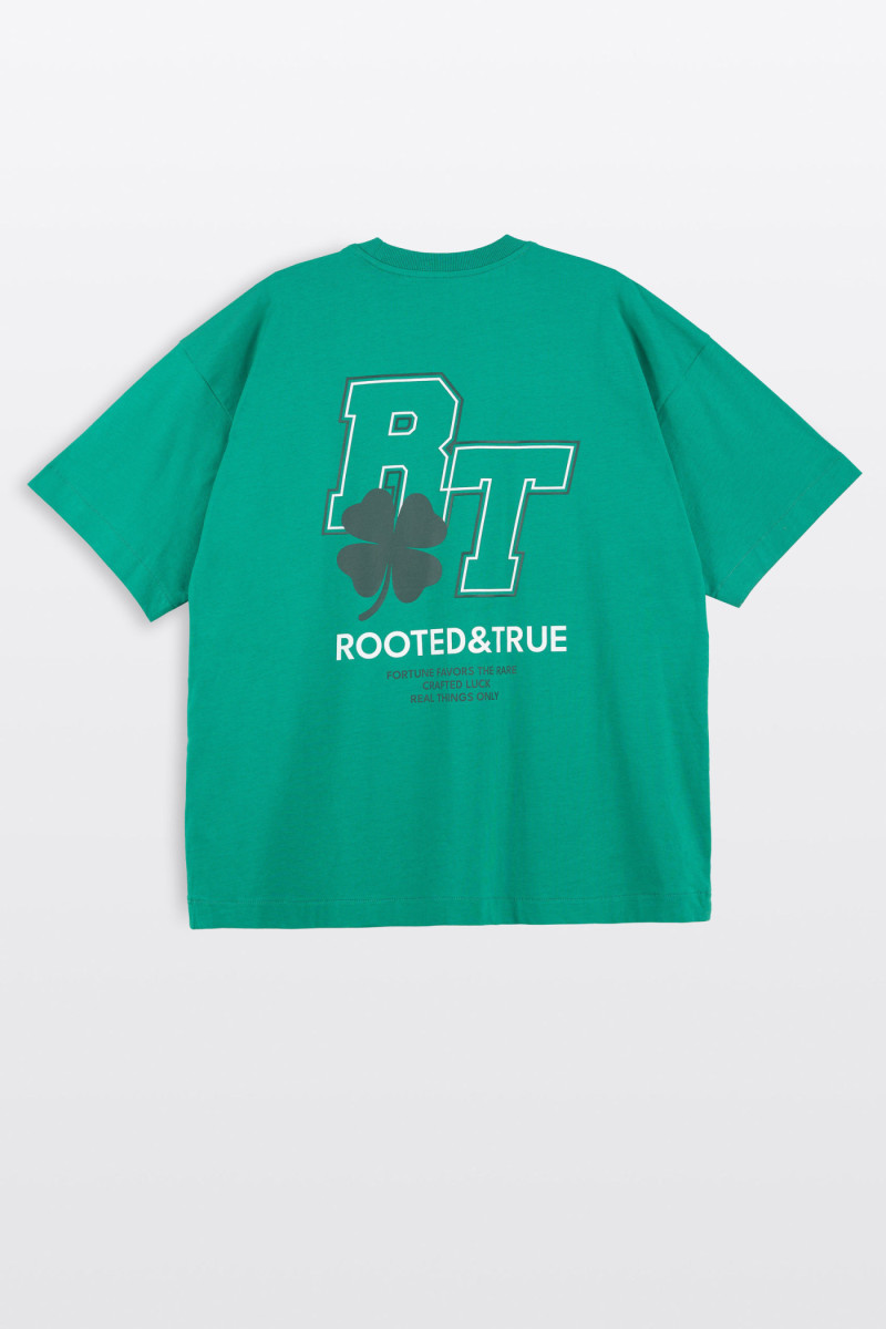 Zielony t-shirt REGULAR z autorską grafiką z tyłu