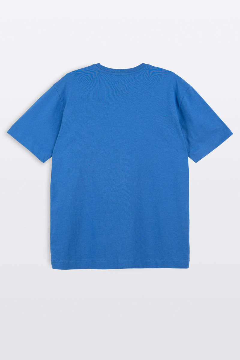 Niebieski t-shirt LOOSE z autorską grafiką z przodu