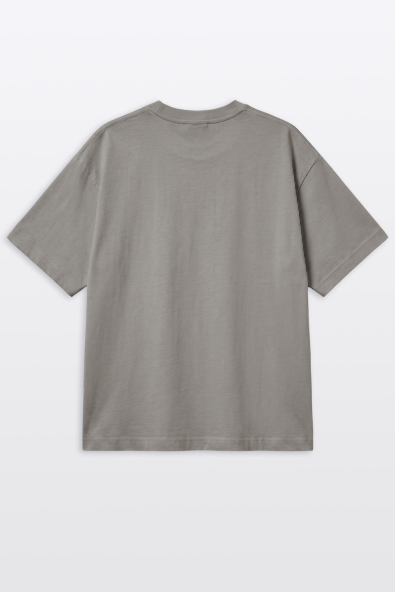 Ciemnobeżowy t-shirt REGULAR z autorską grafiką z przodu