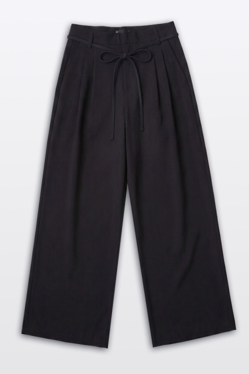 Czarne eleganckie spodnie WIDE LEG z ozdobną kokardką