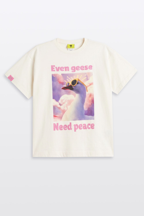 Kremowy t-shirt COMFORT z autorską grafiką z przodu
