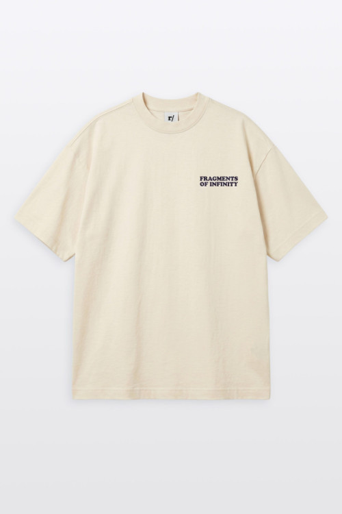 Kremowy t-shirt LOOSE z autorską grafiką z tyłu