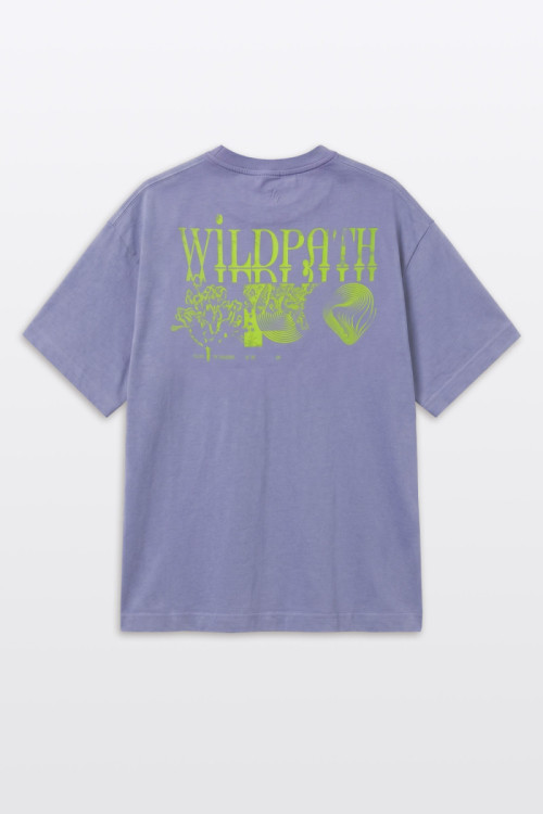 Fioletowy t-shirt LOOSE z autorską grafiką z tyłu