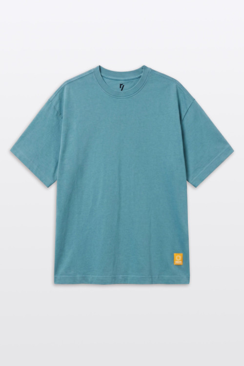 Zielony t-shirt LOOSE z autorską grafiką z tyłu